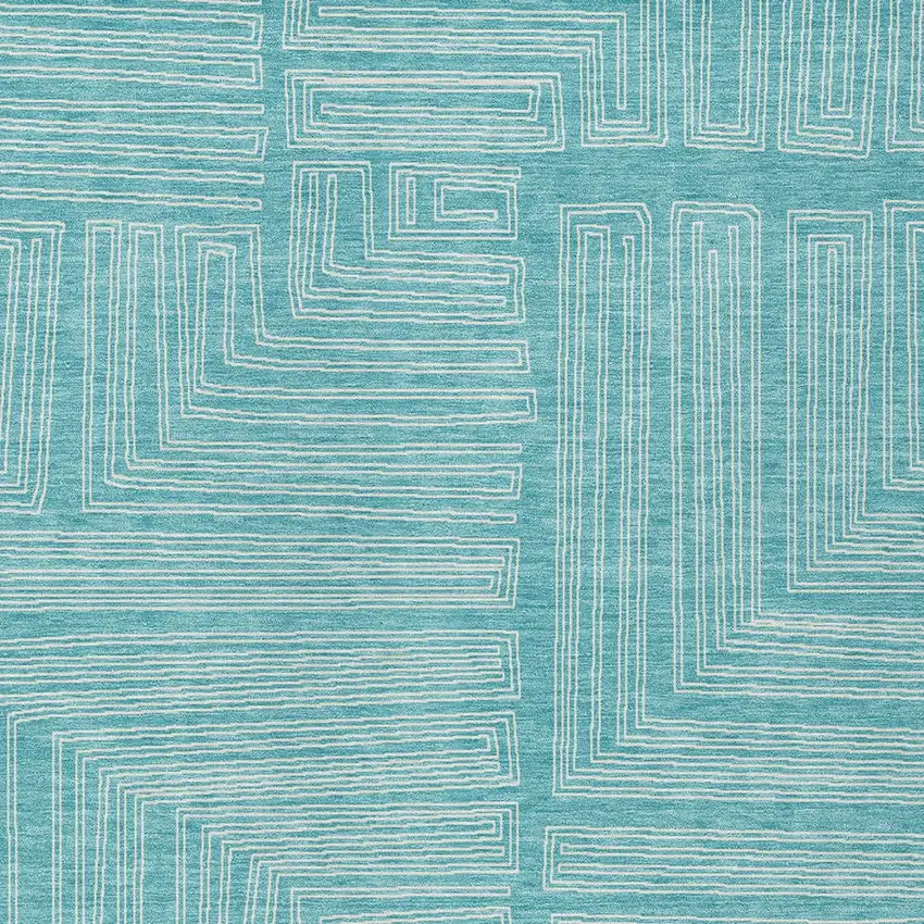 Turquoise And Ivory Geometric Washable Indoor Outdoor Area Rug Photo 5