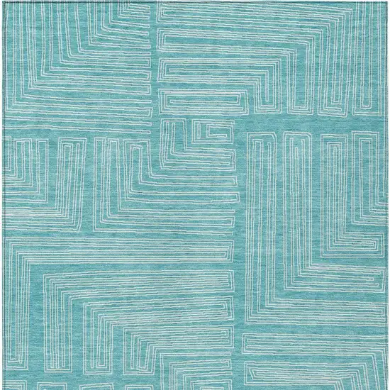 Turquoise And Ivory Geometric Washable Indoor Outdoor Area Rug Photo 6