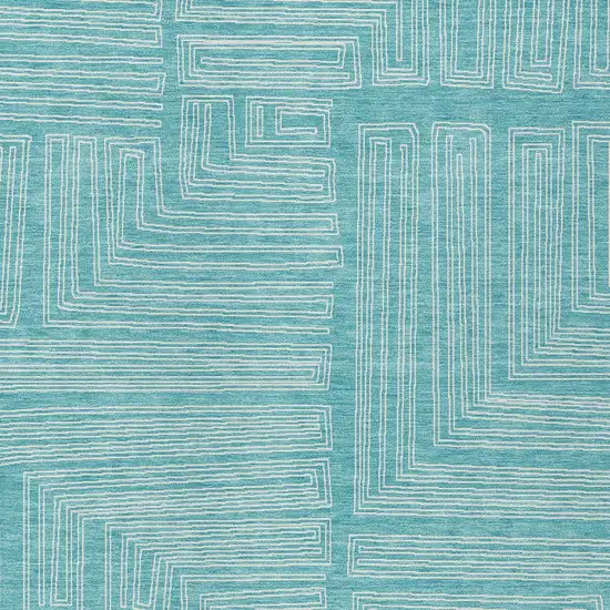 Turquoise And Ivory Geometric Washable Indoor Outdoor Area Rug Photo 5