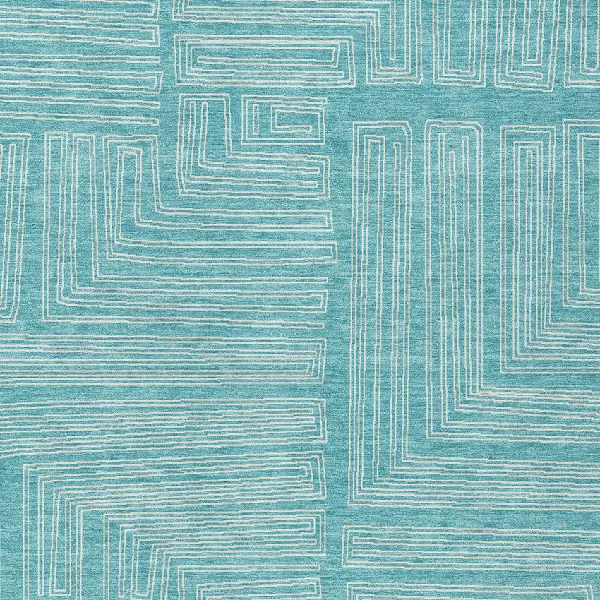Turquoise And Ivory Geometric Washable Indoor Outdoor Area Rug Photo 5