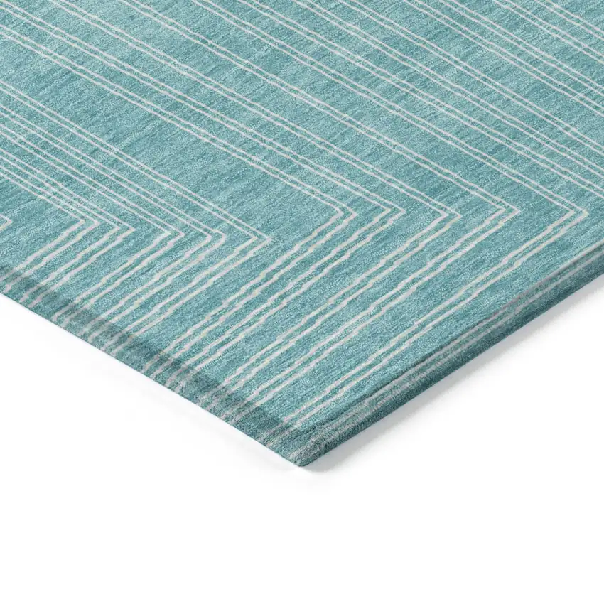 Turquoise And Ivory Geometric Washable Indoor Outdoor Area Rug Photo 4