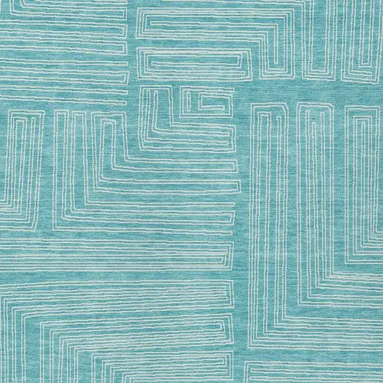 Turquoise And Ivory Geometric Washable Indoor Outdoor Area Rug Photo 5