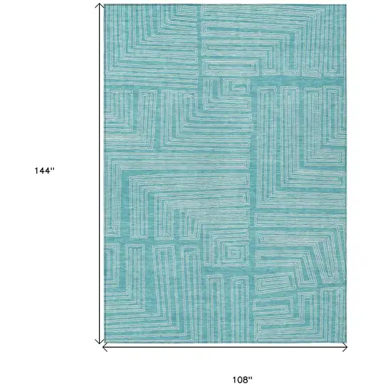 Turquoise And Ivory Geometric Washable Indoor Outdoor Area Rug Photo 7