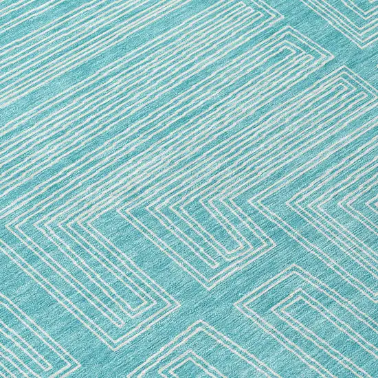Turquoise And Ivory Geometric Washable Indoor Outdoor Area Rug Photo 8