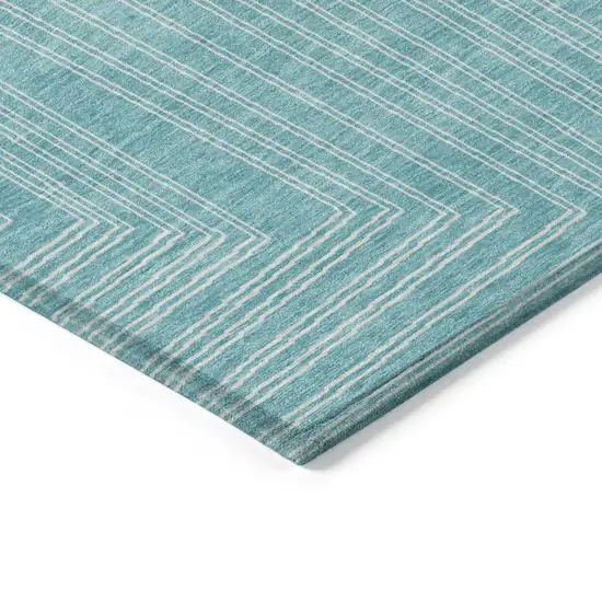 Turquoise And Ivory Geometric Washable Indoor Outdoor Area Rug Photo 4