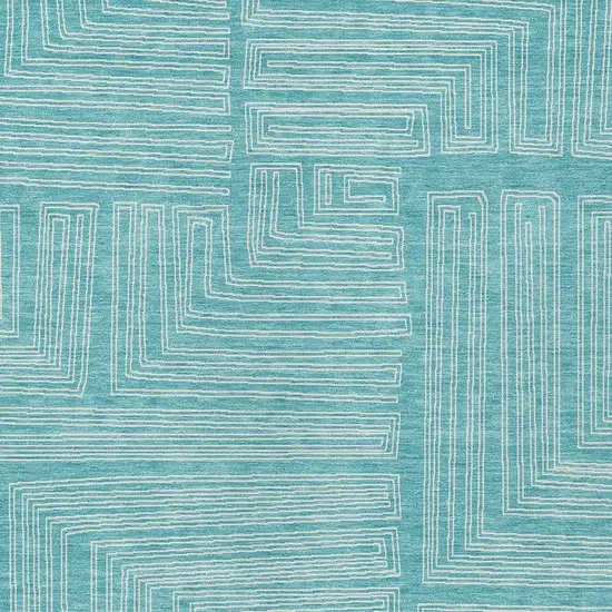 Turquoise And Ivory Geometric Washable Indoor Outdoor Area Rug Photo 5
