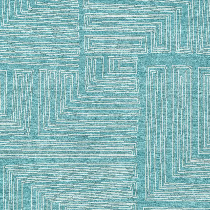 Turquoise And Ivory Geometric Washable Indoor Outdoor Area Rug Photo 5