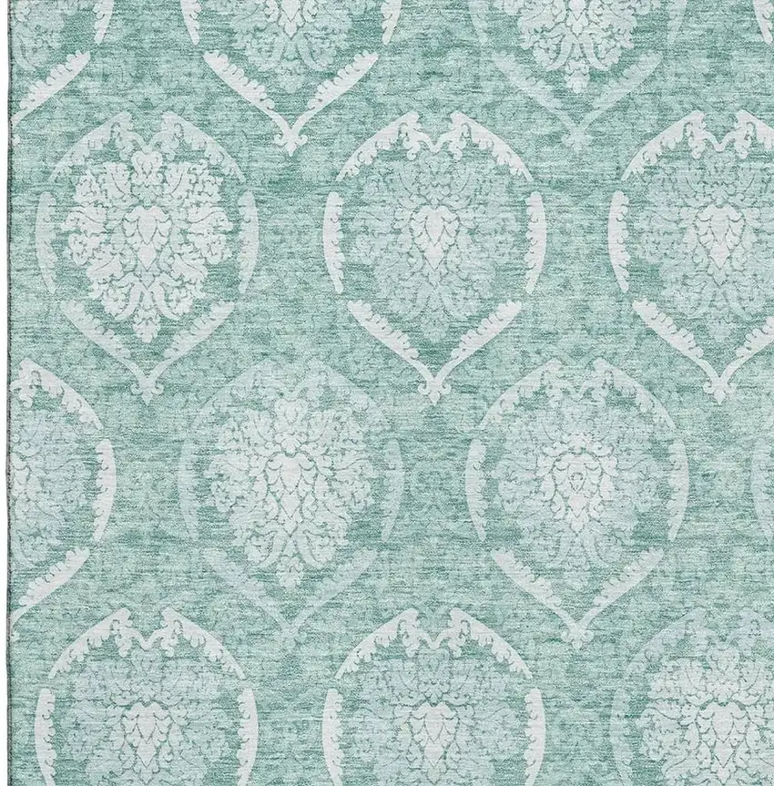 Turquoise And Ivory Medallion Washable Area Rug With UV Protection Photo 3