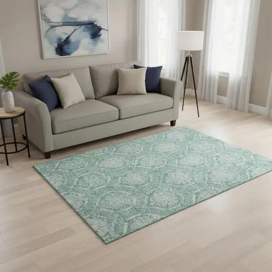 Turquoise And Ivory Medallion Washable Area Rug With UV Protection Photo 2