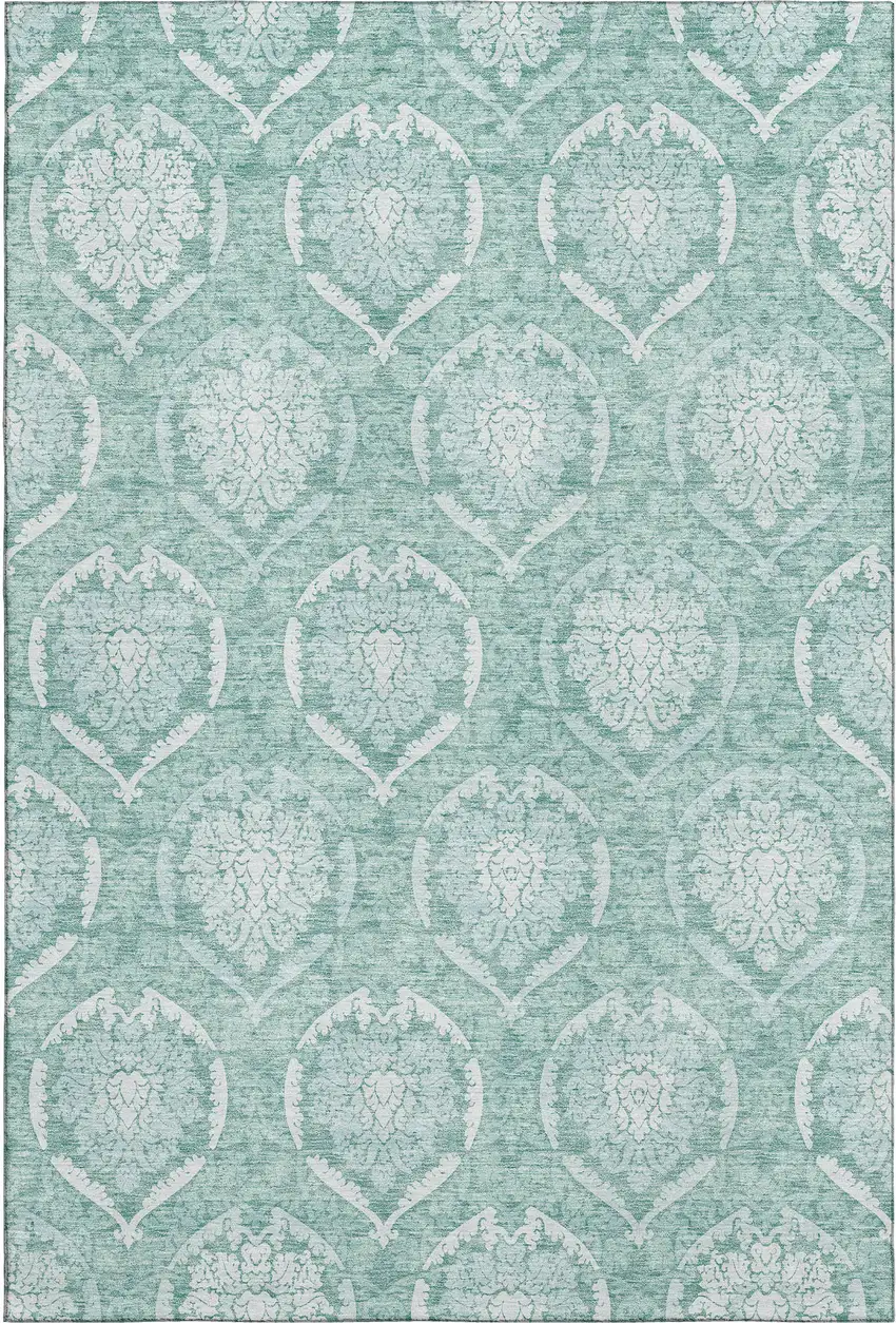 Turquoise And Ivory Medallion Washable Area Rug With UV Protection Photo 1