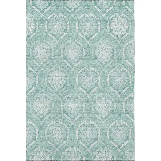 Turquoise And Ivory Medallion Washable Area Rug With UV Protection Photo 4