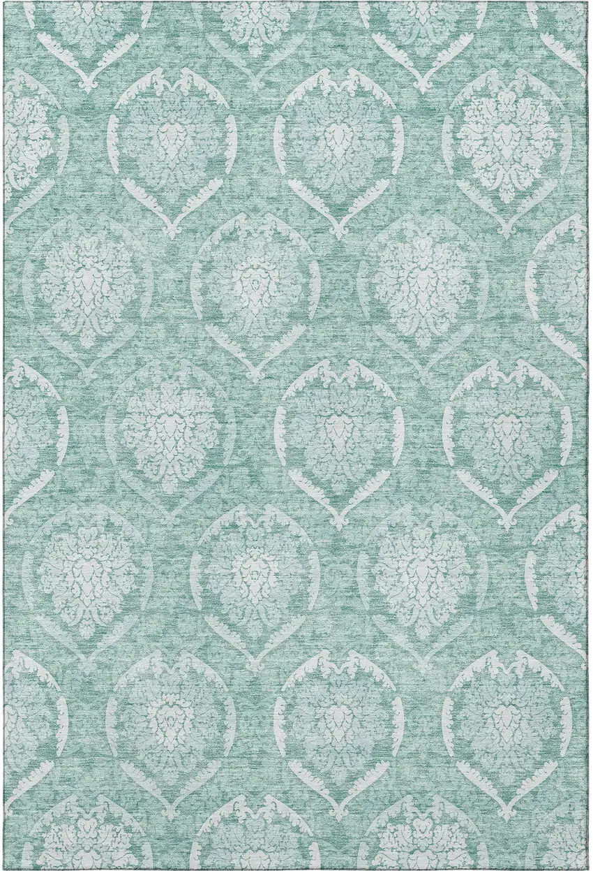 Turquoise And Ivory Medallion Washable Area Rug With UV Protection Photo 4