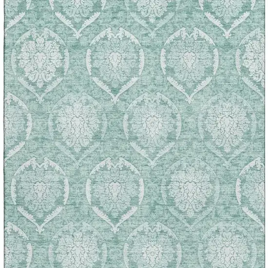 Turquoise And Ivory Medallion Washable Area Rug With UV Protection Photo 3