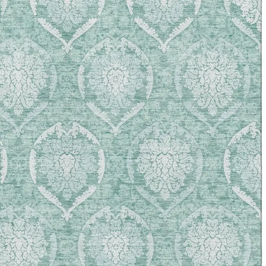 Turquoise And Ivory Medallion Washable Area Rug With UV Protection Photo 3