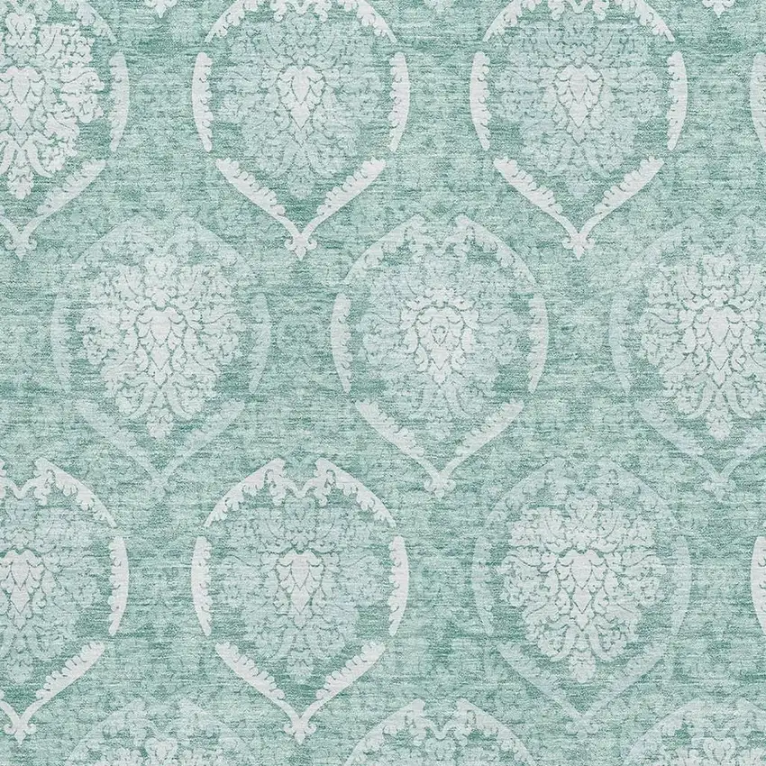 Turquoise And Ivory Medallion Washable Area Rug With UV Protection Photo 3