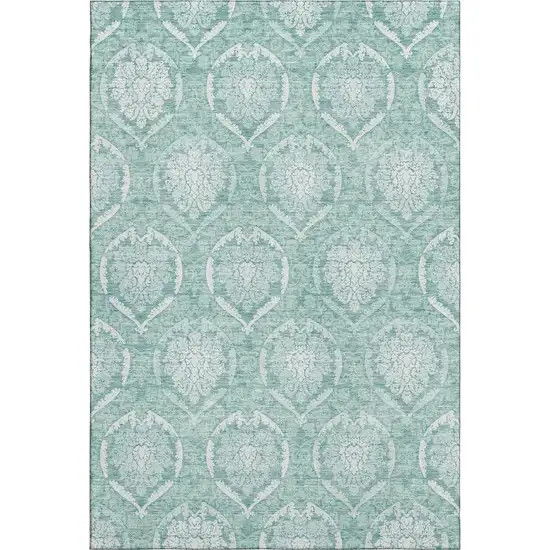 Turquoise And Ivory Medallion Washable Area Rug With UV Protection Photo 1