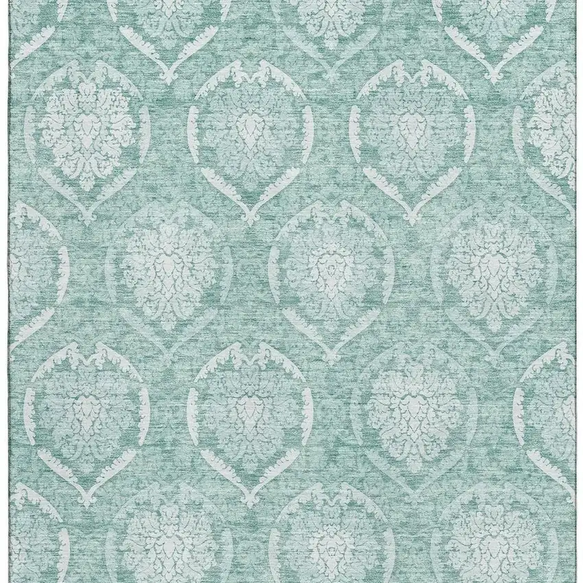 Turquoise And Ivory Medallion Washable Area Rug With UV Protection Photo 4