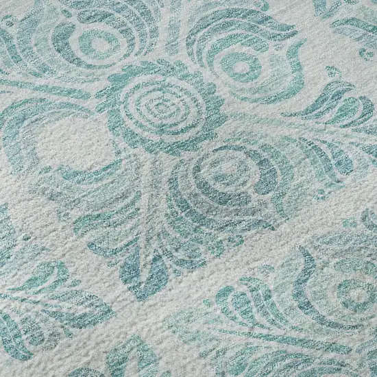 Turquoise And Ivory Medallion Washable Area Rug With UV Protection Photo 8