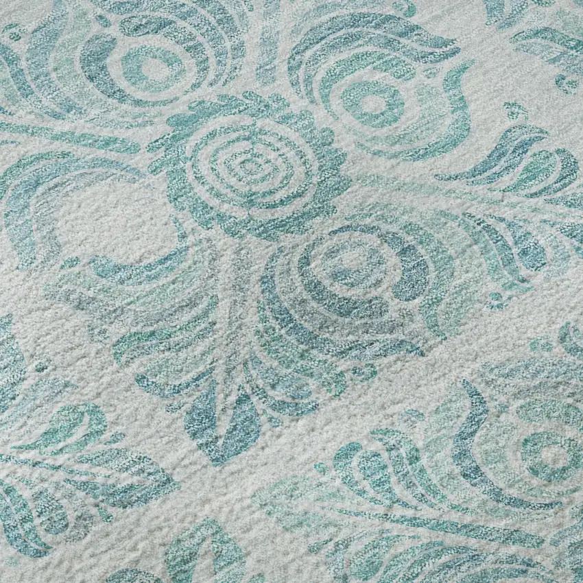 Turquoise And Ivory Medallion Washable Area Rug With UV Protection Photo 8