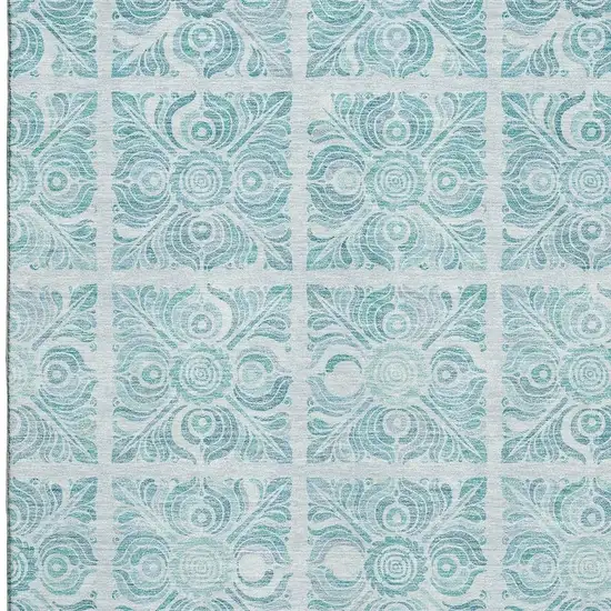 Turquoise And Ivory Medallion Washable Area Rug With UV Protection Photo 3