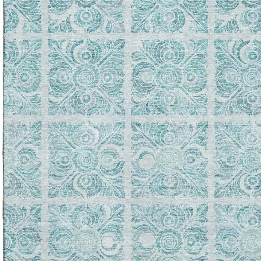 Turquoise And Ivory Medallion Washable Area Rug With UV Protection Photo 3