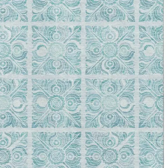 Turquoise And Ivory Medallion Washable Area Rug With UV Protection Photo 3