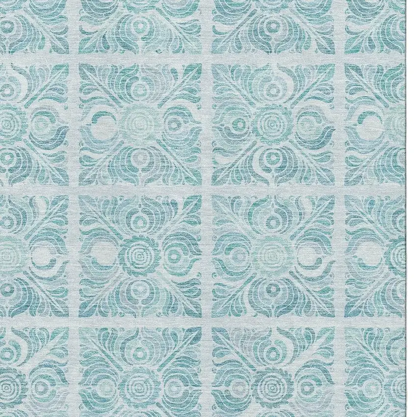 Turquoise And Ivory Medallion Washable Area Rug With UV Protection Photo 3
