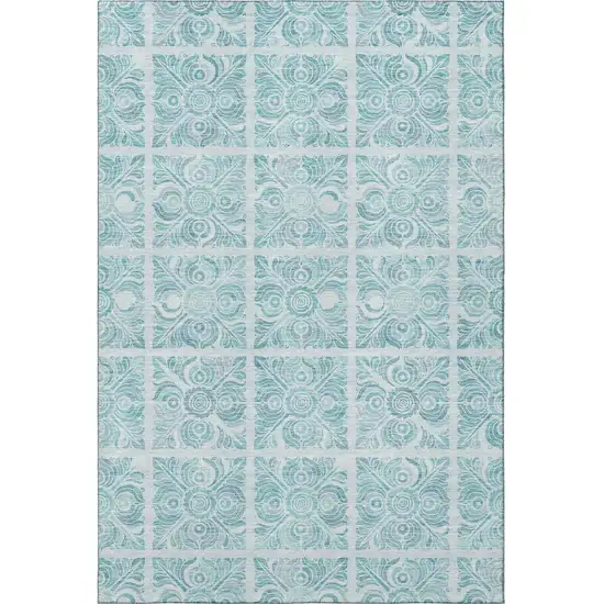 Turquoise And Ivory Medallion Washable Area Rug With UV Protection Photo 4