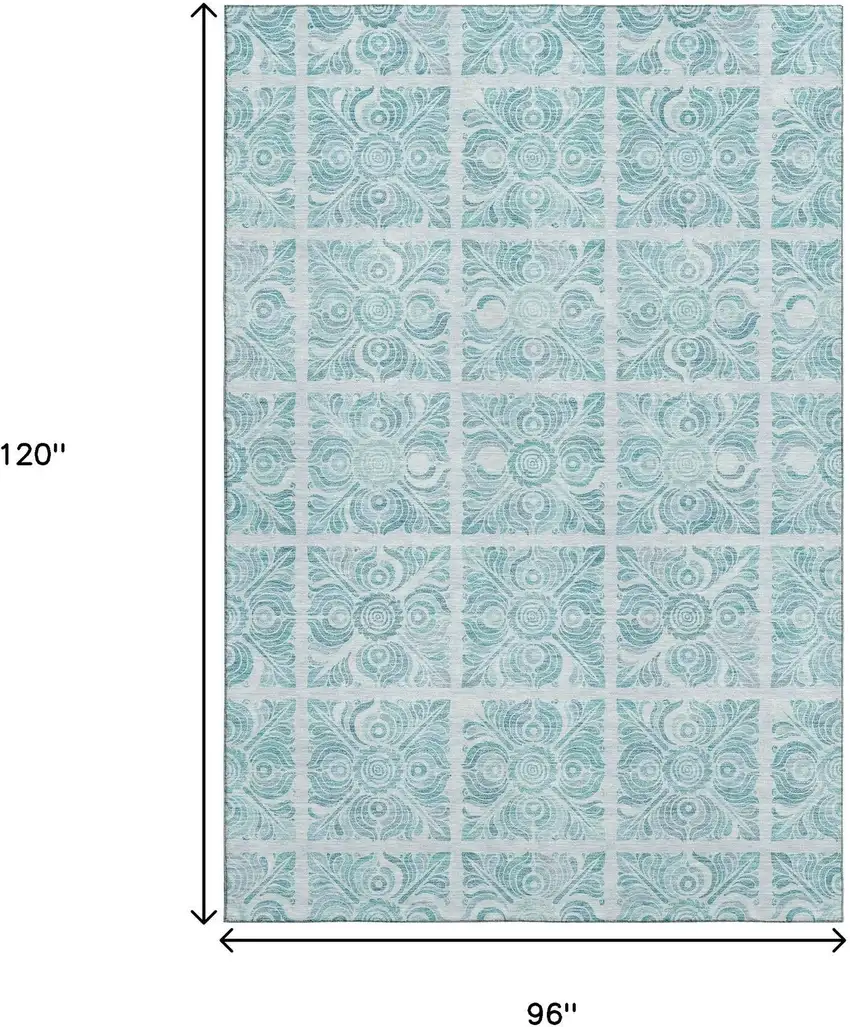 Turquoise And Ivory Medallion Washable Area Rug With UV Protection Photo 9