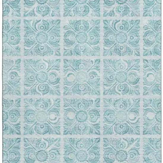 Turquoise And Ivory Medallion Washable Area Rug With UV Protection Photo 4