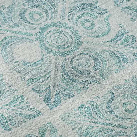 Turquoise And Ivory Medallion Washable Area Rug With UV Protection Photo 8