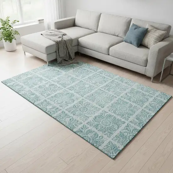Turquoise And Ivory Medallion Washable Area Rug With UV Protection Photo 2