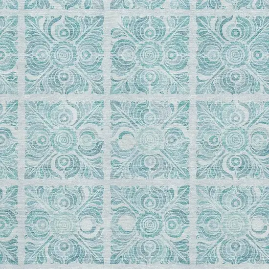Turquoise And Ivory Medallion Washable Area Rug With UV Protection Photo 3