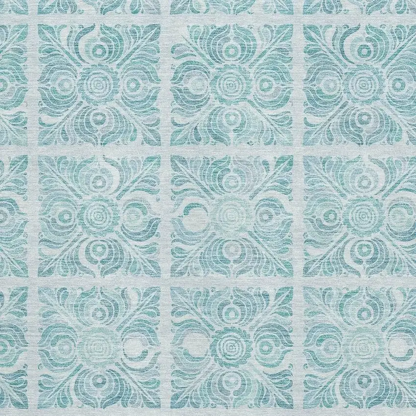 Turquoise And Ivory Medallion Washable Area Rug With UV Protection Photo 3