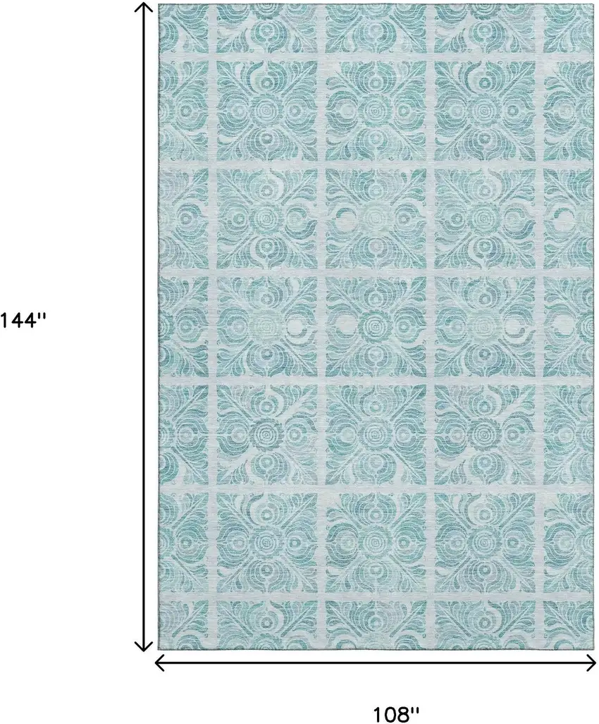 Turquoise And Ivory Medallion Washable Area Rug With UV Protection Photo 9