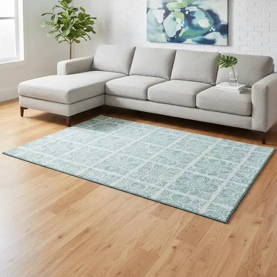Turquoise And Ivory Medallion Washable Area Rug With UV Protection Photo 2