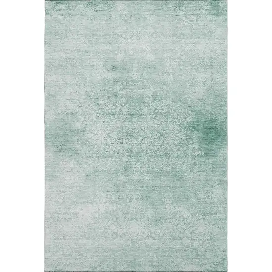 Turquoise And Ivory Oriental Washable Area Rug With UV Protection Photo 7