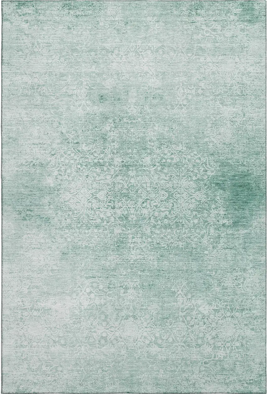 Turquoise And Ivory Oriental Washable Area Rug With UV Protection Photo 7