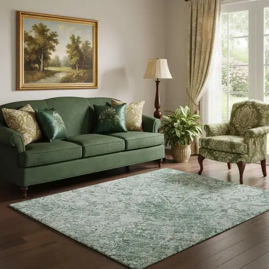 Turquoise And Ivory Oriental Washable Area Rug With UV Protection Photo 2