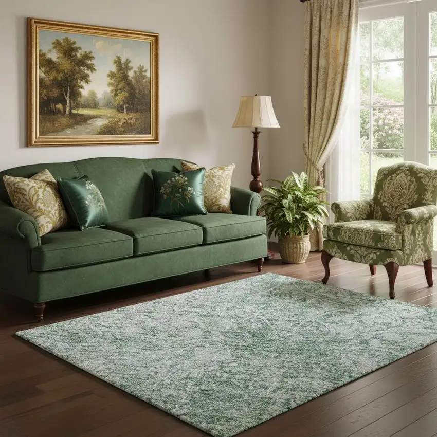 Turquoise And Ivory Oriental Washable Area Rug With UV Protection Photo 2