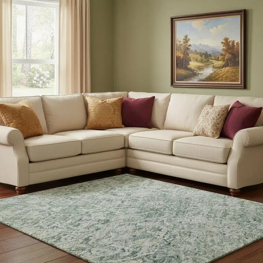 Turquoise And Ivory Oriental Washable Area Rug With UV Protection Photo 2