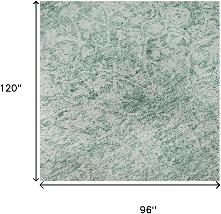 Turquoise And Ivory Oriental Washable Area Rug With UV Protection Photo 9