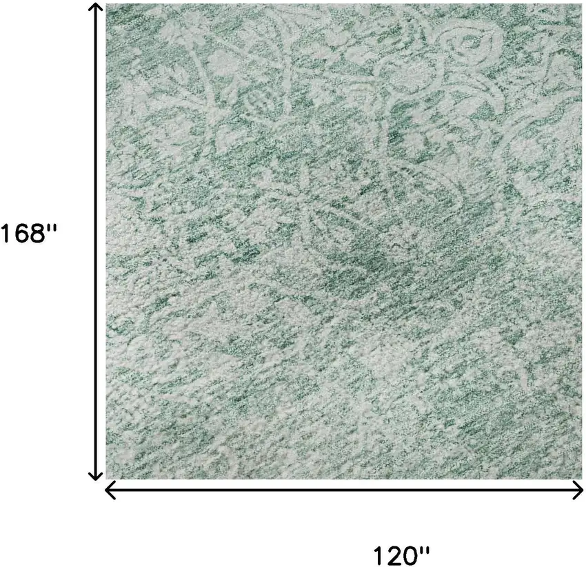 Turquoise And Ivory Oriental Washable Area Rug With UV Protection Photo 9