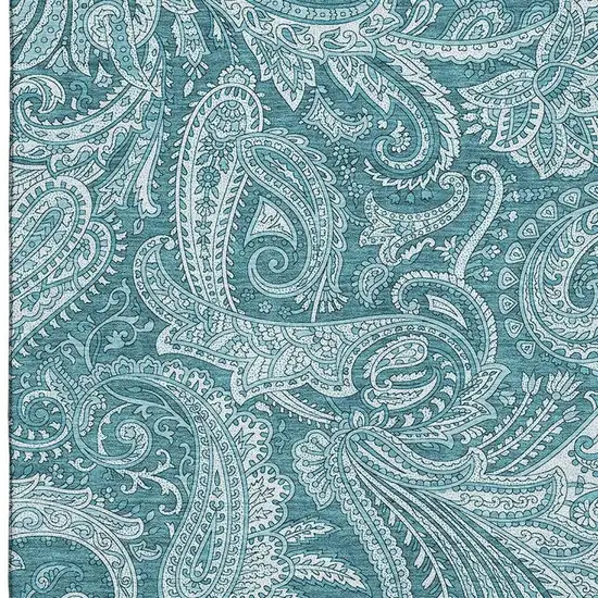 Turquoise And Ivory Paisley Washable Area Rug With UV Protection Photo 5