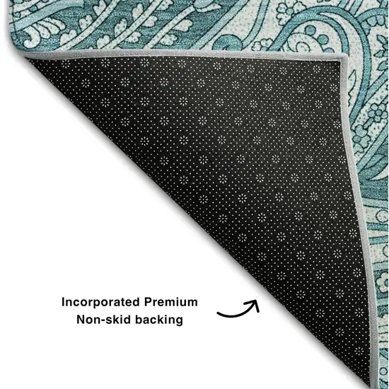 Turquoise And Ivory Paisley Washable Area Rug With UV Protection Photo 7