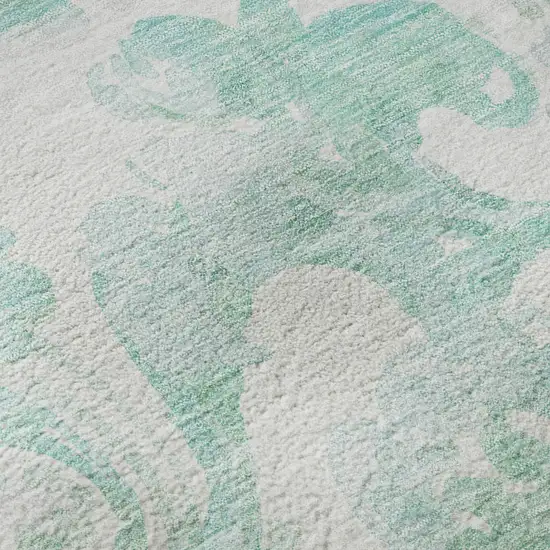 Turquoise And Ivory Paisley Washable Area Rug With UV Protection Photo 7