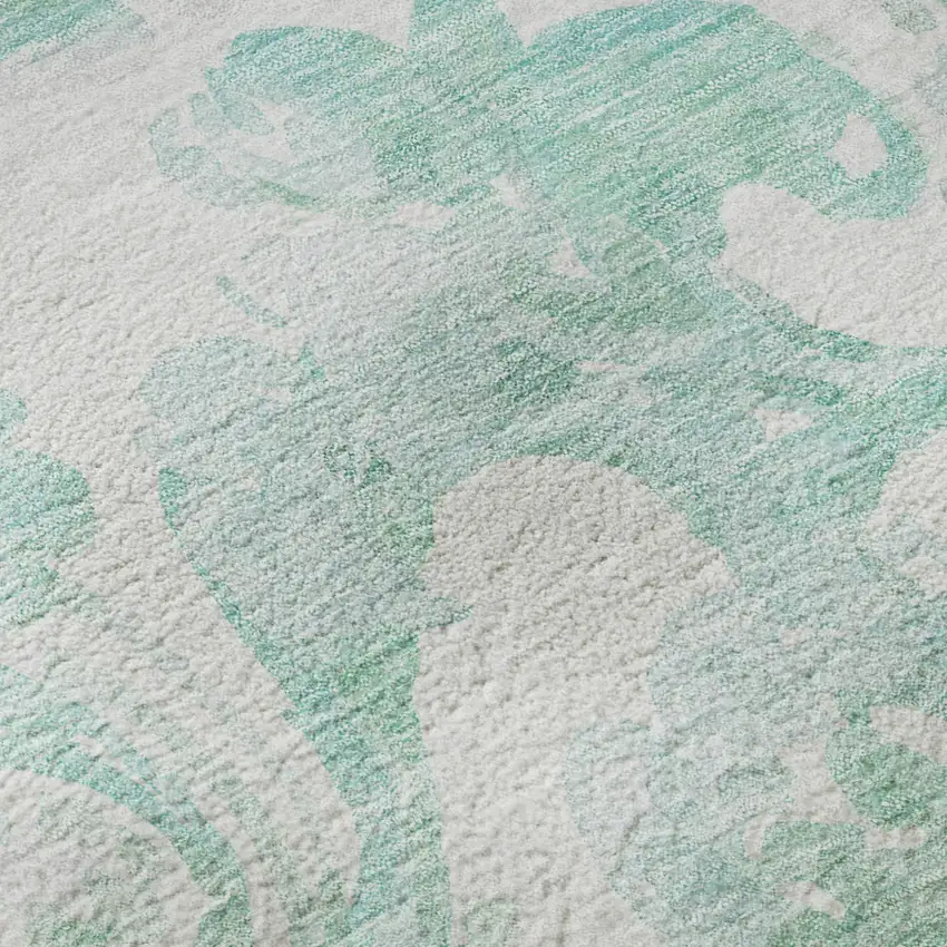 Turquoise And Ivory Paisley Washable Area Rug With UV Protection Photo 7