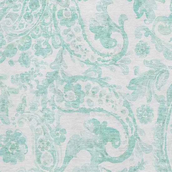 Turquoise And Ivory Paisley Washable Area Rug With UV Protection Photo 3