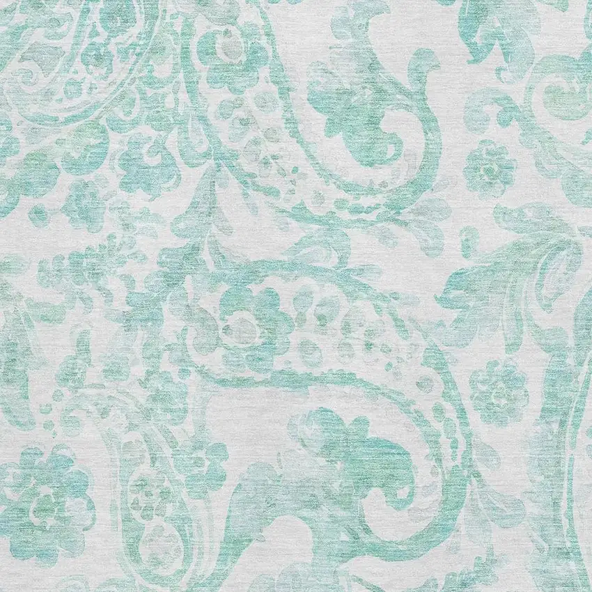 Turquoise And Ivory Paisley Washable Area Rug With UV Protection Photo 3