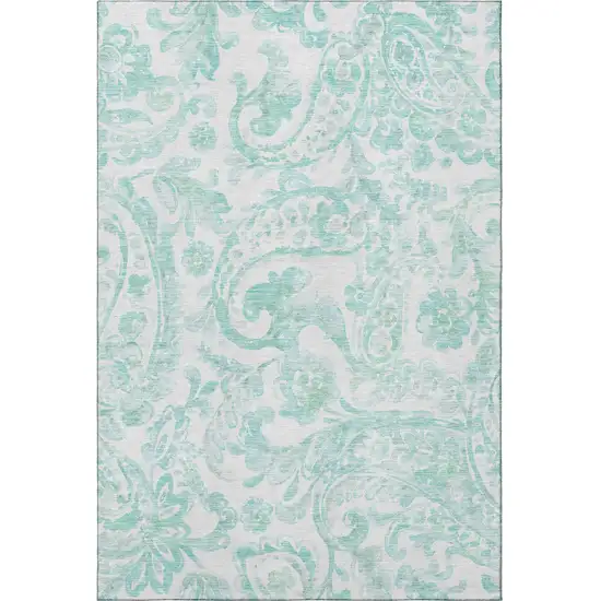 Turquoise And Ivory Paisley Washable Area Rug With UV Protection Photo 4